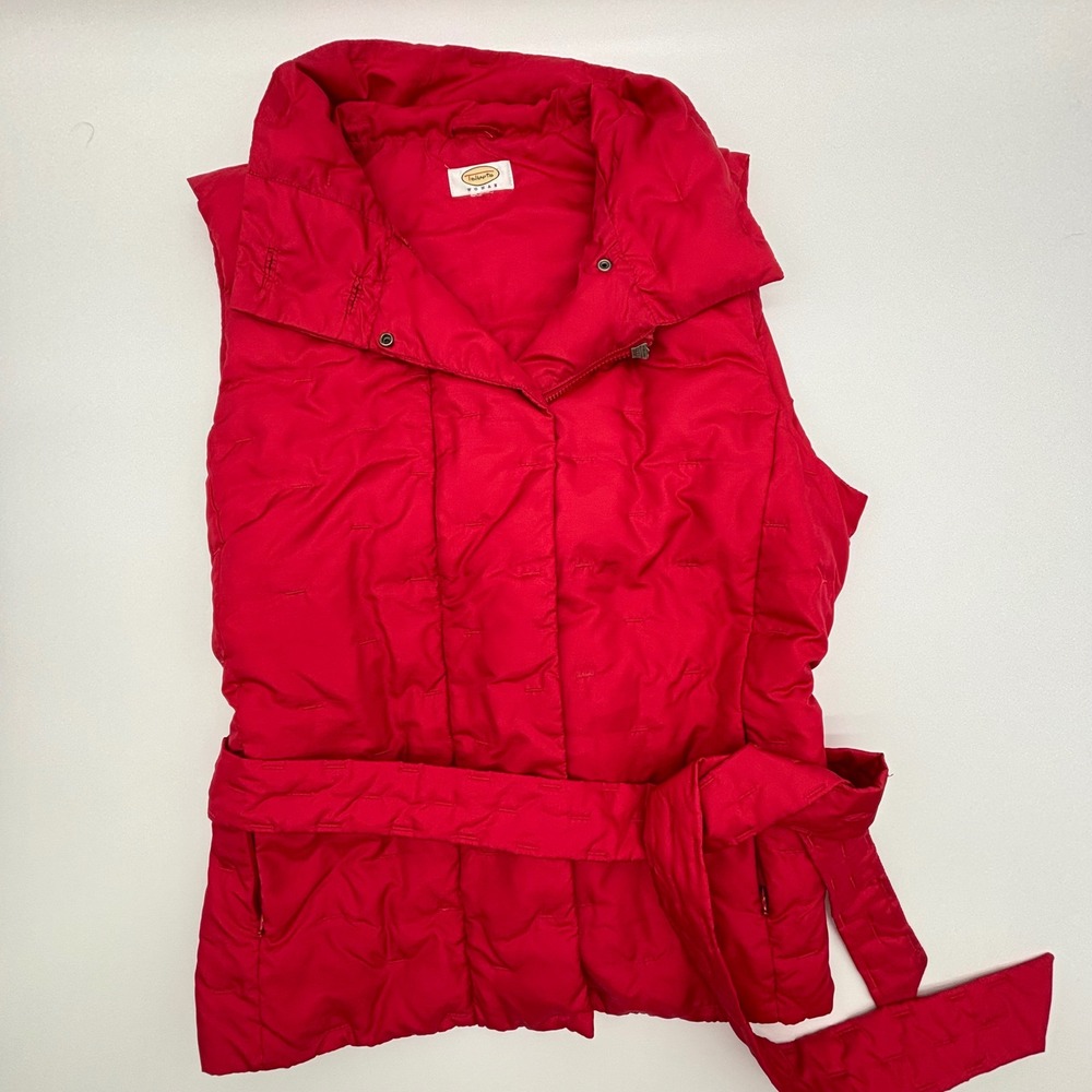 Talbots Woman Red Goose Down Vest Quilted Puffer Vest Belted XL